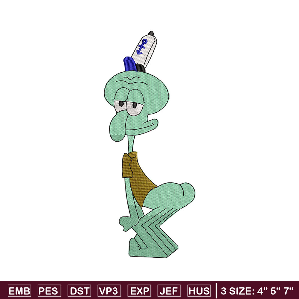 Squidward embroidery design, Spongebob embroidery, Embroidery file, Embroidery shirt, Emb design, Digital download.jpg