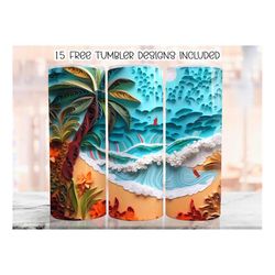 3d beach tumbler wrap, 20 oz skinny tumbler sublimation design, beach straight tumbler wrap, digital download png