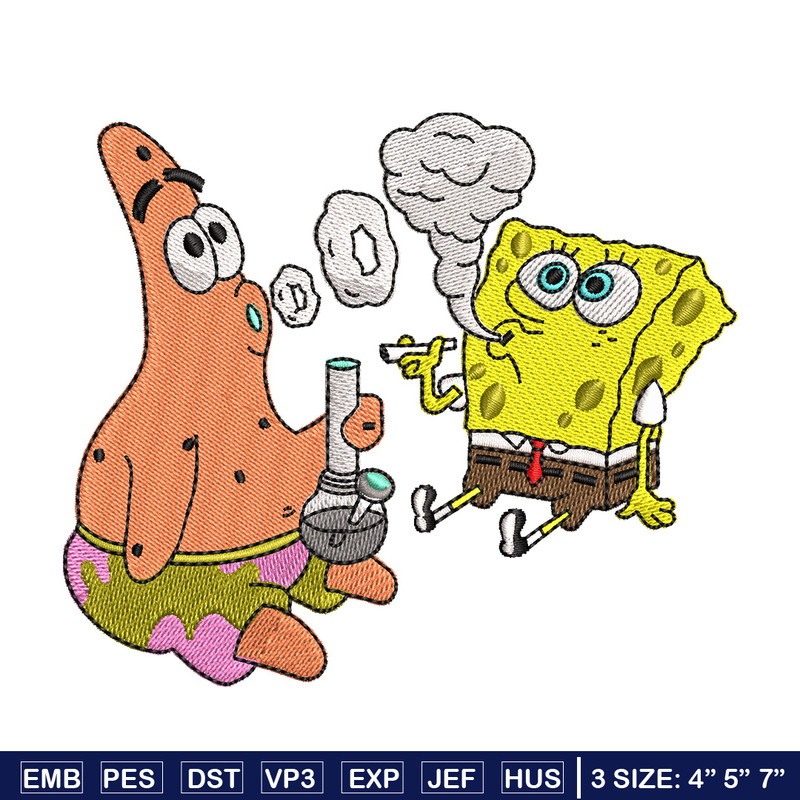 Spongebob smoke embroidery design, Spongebob embroidery, Emb design, Embroidery shirt, Embroidery file, Digital download.jpg