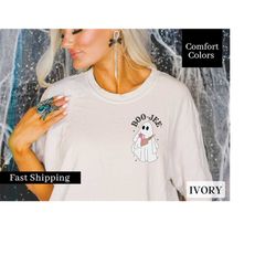 comfort colors ute little ghost shirt, cute boo ghost pocket tee, boojee ghost shirt, pocket ghost halloween tshirt, wom
