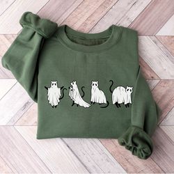 Cat Ghost Halloween Shirt, Vintage Halloween Sweatshirt, Comfort Colorsr Fall Shirts for Women-1