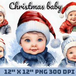 Baby Christmas Watercolor Sublimation Digital Download, Winter Holidays Clipart, Sublimation, baby clipart