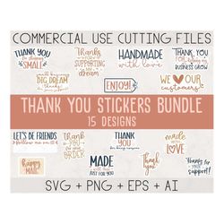 digital thank you stickers png, thank you svg, label svg, small business svg, made with love svg, packaging stickers for