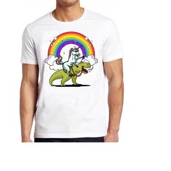 unicorn riding t-rex dinosaur rainbow art funny cool gift tee t shirt 427