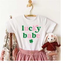 lucky babe t-shirt for girls, girls st patricks day shirt, pink and green lucky babe shirt, kids clover tee, toddler gir