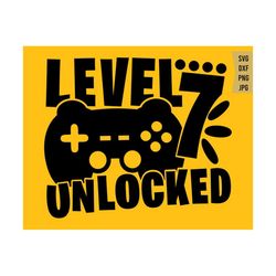 level 7 unlocked svg, 7th birthday svg, gamer birthday svg, kids gaming birthday svg, boy video game lover svg, 7th birt