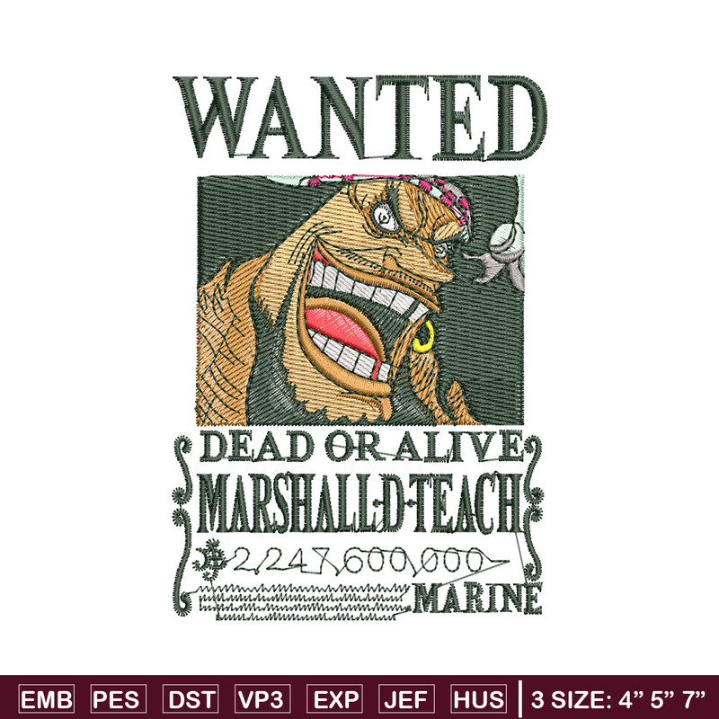 Teach bounty embroidery design, One piece embroidery, Anime design, Embroidery shirt, Embroidery file, Digital download.jpg