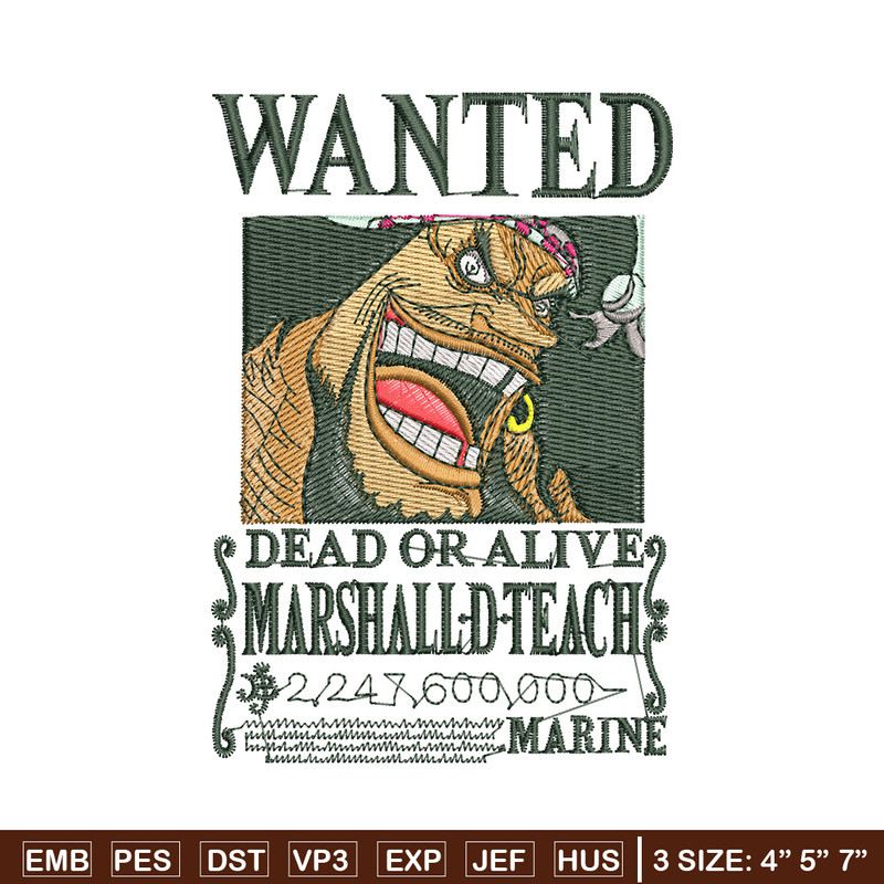 Teach bounty embroidery design, One piece embroidery, Anime design, Embroidery shirt, Embroidery file, Digital download.jpg