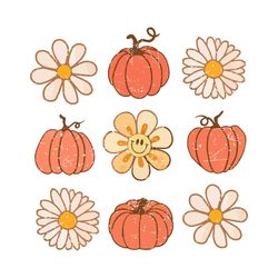 retro fall png, vintage pumpkins & flowers sublimation, distressed fall shirt design, cozy season, grunge happy face shi