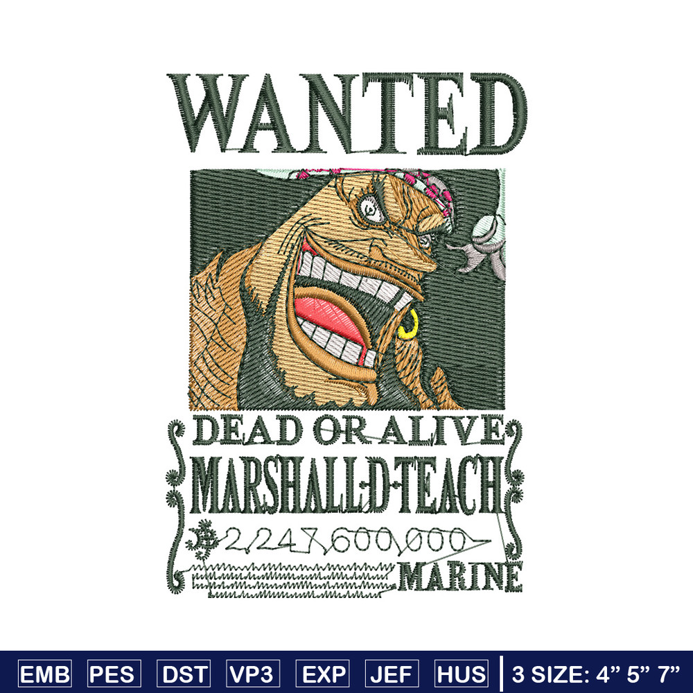 Teach bounty embroidery design, One piece embroidery, Anime design, Embroidery shirt, Embroidery file, Digital download.jpg