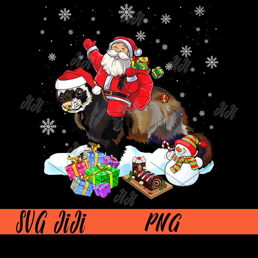 Santa-Riding-Ferret-Christmas-PNG,-Family-Matching-Snowman-PNG.jpg