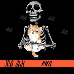 skeleton holding cat png,funny halloween cat lover png