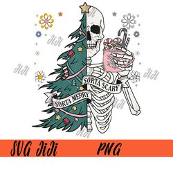 sorta scary merry sorta christmas png, skeleton chrismas tree santa png