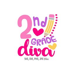second grade diva svg, 2nd grade girl svg, back to school svg, girls shirt design, first day of school, 2nd grade shirt