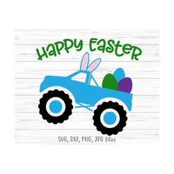 boy happy easter svg, easter monster truck svg, bunny truck svg, boy egg hunting svg, boy easter shirt design | includes