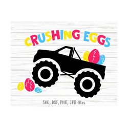 crushing eggs svg, boy easter svg, monster truck svg, egg hunt svg, kids easter svg, boys easter shirt design | includes