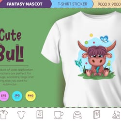cute cartoon bull. t-shirt, png, svg.