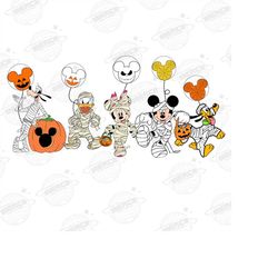 mickey & friends halloween skeleton png, halloween matching png, mickey balloon png, mickey minnie and friends, happy ha