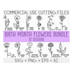 birth month flowers svg, wildflower svg,birthday flower, flower clipart, botanical svg ,floral svg ,daisy svg ,rose svg,
