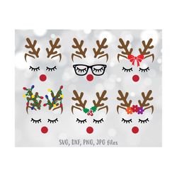 reindeer face set, svg cut file, vinyl decal for silhouette cameo and cricut, htv on mug, shirt or fabric, iron on trans
