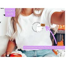 spooky teacher halloween shirt, personalized name teacher shirt, vintage ghost teacher shirt, custom teacher shirt, hall