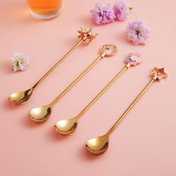 Coffee Spoons Silverware Flatware Cherry Blossom Handle Coffee Spoon Stainless Steel Cutlery Metal Spoon(US Customers)