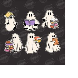 ghost reading books png, book lover png, librarian png, teacher png, retro halloween png, cute ghost png, bookworm book