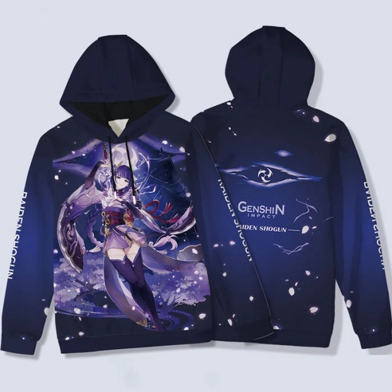 Raiden Shogun Genshin Impact All Over Print 3D Hoodie Zip Hoodie, Genshin Impact Hoodie 3D Zip Hoodie Fleece Hoodie