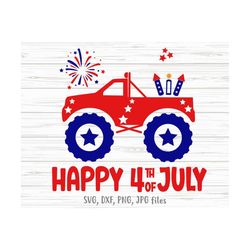 happy 4th of july svg, boy 4th of july svg, usa monster truck, 4th of july truck svg | cricut & silhouette | includes sv
