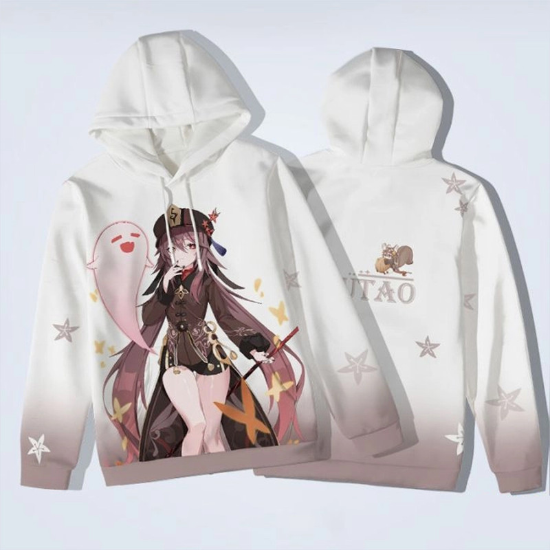 Hutao Genshin Impact All Over Print 3D Hoodie Zip Hoodie, Hutao Genshin Impact Hoodie 3D Zip Hoodie Fleece Hoodie