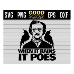 edgar allan poe raglan crow when it rains svg png dxf eps cricut file silhouette art