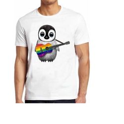 Baby Penguin T Shirt Playing Guitar Gay Pride LGBT Rainbow Cool Gift Tee 209