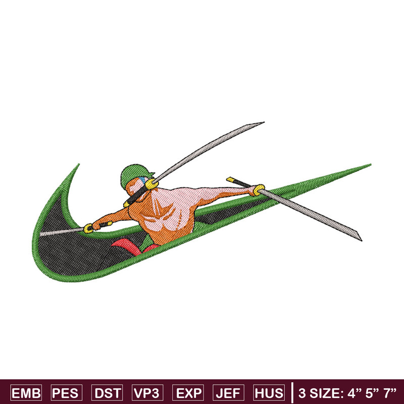 Zoro x nike embroidery design, One piece embroidery,Nike design, Embroidery shirt, Embroidery file, Digital download.jpg