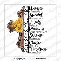 sunflower inspiration, christian png, bible verse png, sunflower png, religious png, god says you are, cut file cricut,