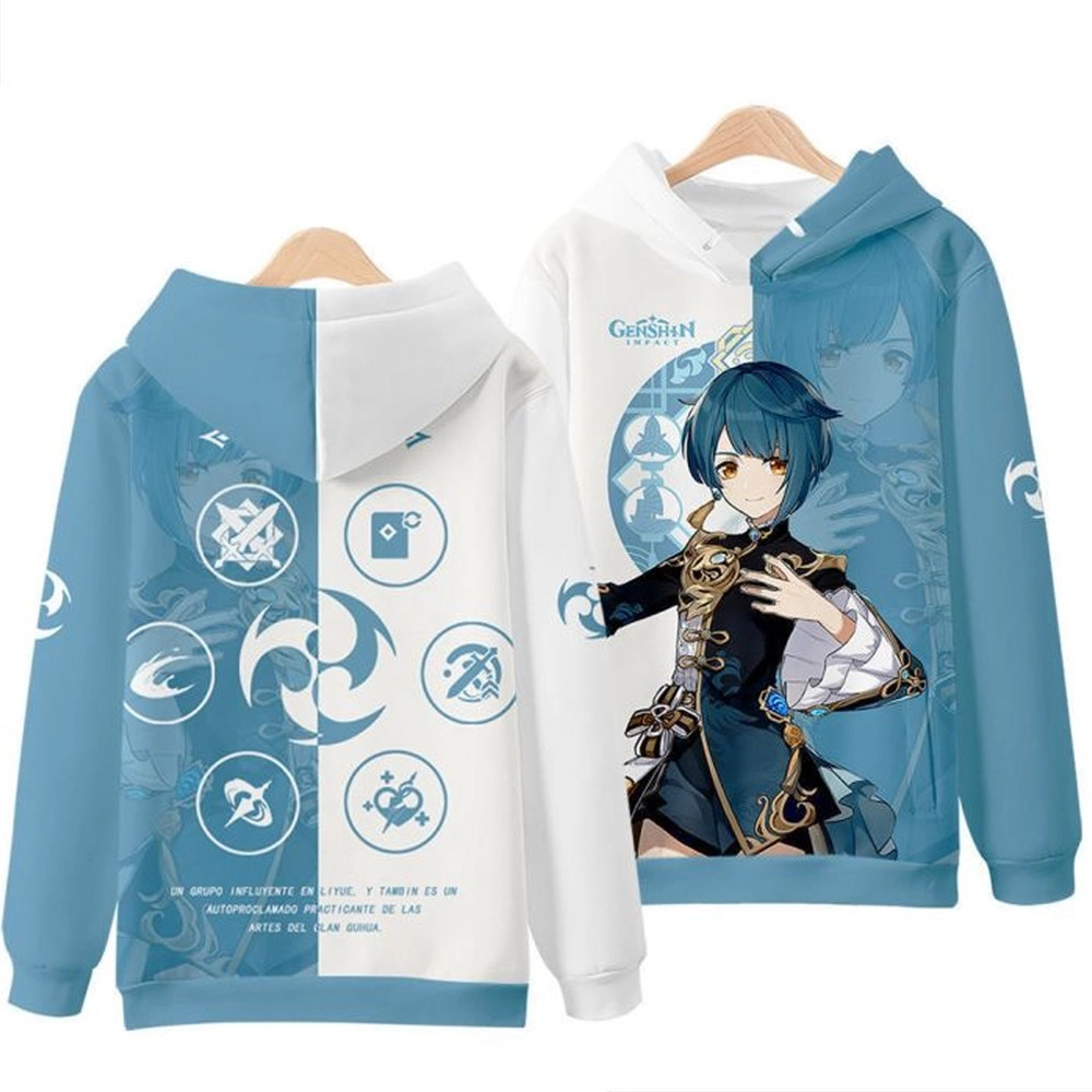 Xingqiu Genshin Impact All Over Print 3D Hoodie Zip Hoodie, Xingqiu Genshin Impact Hoodie 3D Zip Hoodie Fleece Hoodie