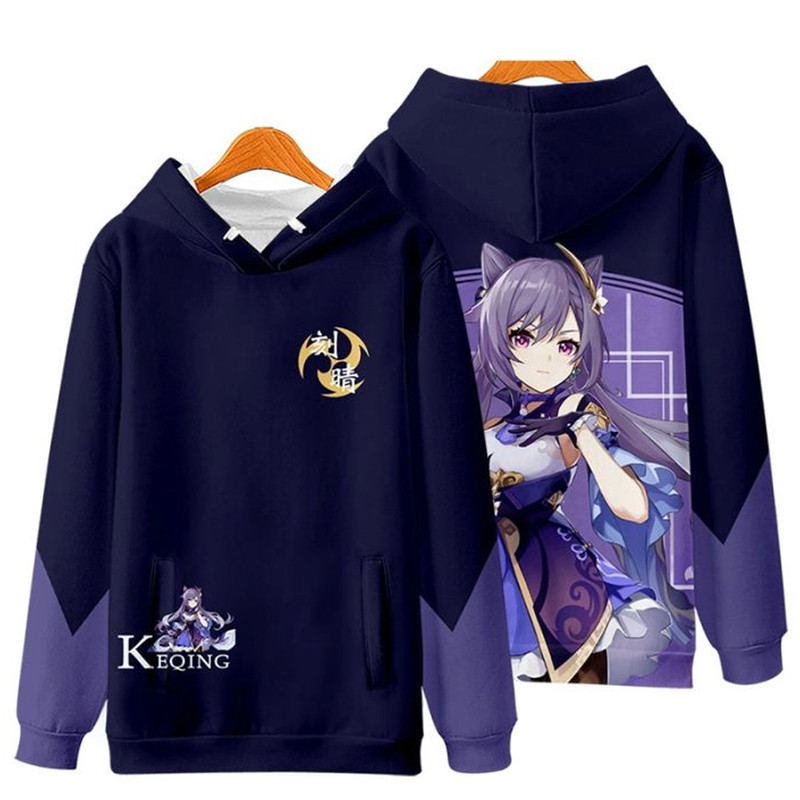 Keqing Genshin Impact All Over Print 3D Hoodie Zip Hoodie, Keqing Genshin Impact Hoodie 3D Zip Hoodie Fleece Hoodie