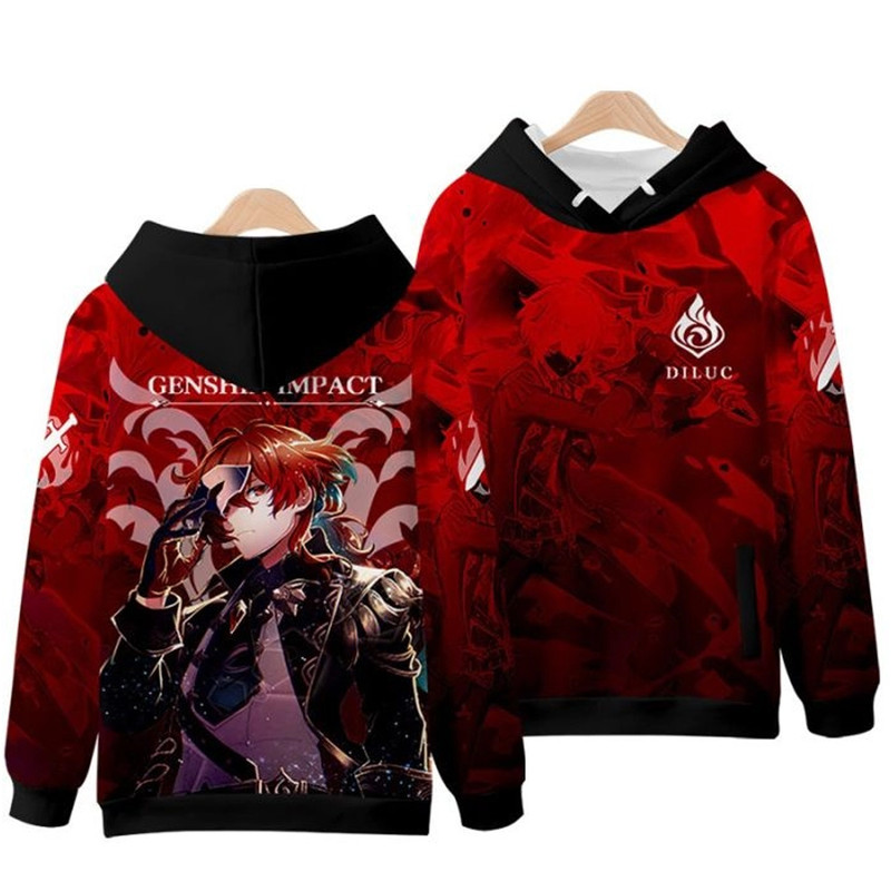 Diluc Genshin Impact All Over Print 3D Hoodie Zip Hoodie, Diluc Genshin Impact Hoodie 3D Zip Hoodie Fleece Hoodie