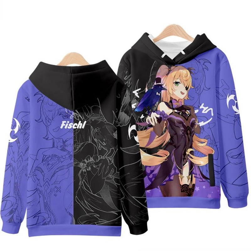 Fischl Genshin Impact All Over Print 3D Hoodie Zip Hoodie, Fischl Genshin Impact Hoodie 3D Zip Hoodie Fleece Hoodie