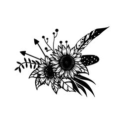 sunflower and feathers svg, sunflower illustration svg, sunflower svg, boho flower svg, flower quotes svg,