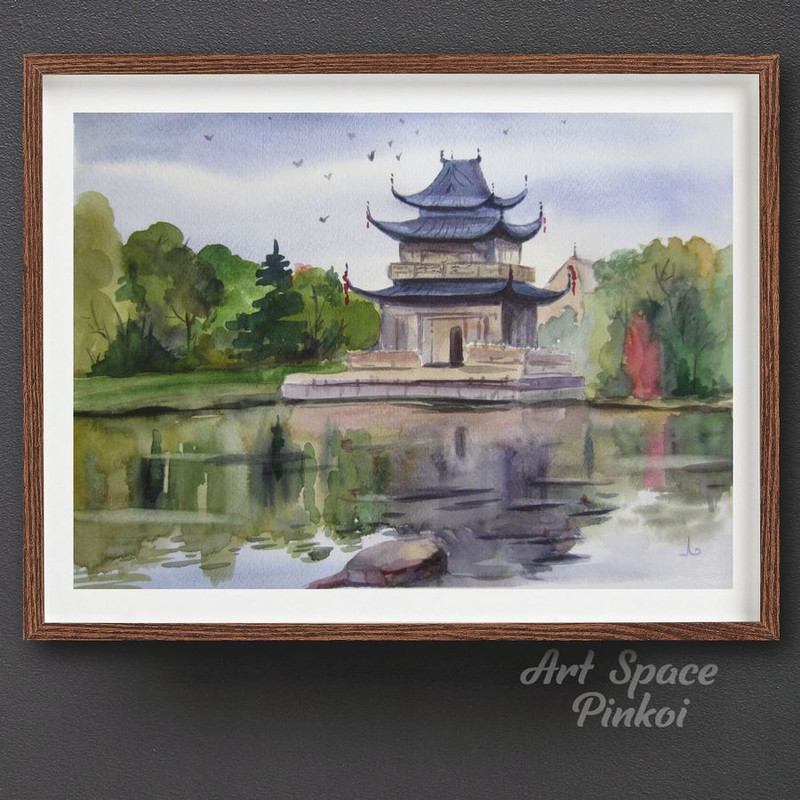 temple - china - water - nature - watercolor painting - 2.jpg