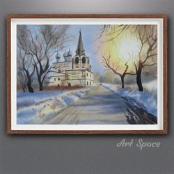 watercolor painting, original, sunset rays, unusual interior decor, unusual gift, decoration for office, playroom, home