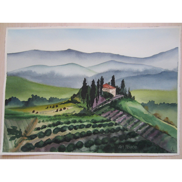 field - Hills - Toscana, Italy, nature watercolor green painting - landscape - 3.JPG
