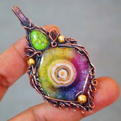 rainbow quartz pendant wire wrapped pendant turquoise pendant handmade jewellery wire wrapped pendant women's gifts