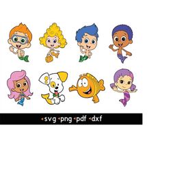 8 pcs layered bubble guppies pack- svg, png, pdf, dxf