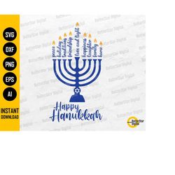 happy hanukkah svg | menorah svg | chanukah jewish holiday celebration | cricut silhouette | printable clipart vector di