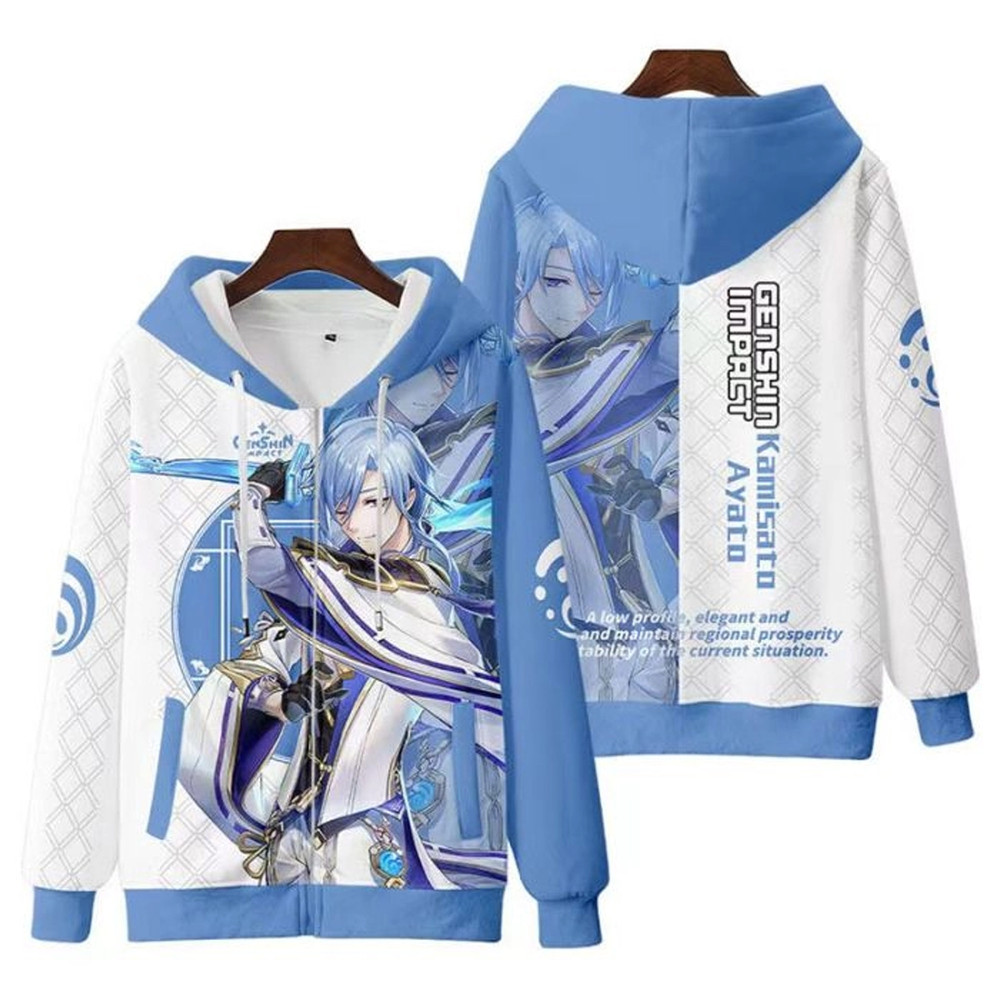 Ayato Genshin Impact All Over Print 3D Hoodie Zip Hoodie, Ayato Genshin Impact Hoodie 3D Zip Hoodie Fleece Hoodie