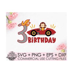 boys car birthday shirt, monkey car birthday svg, 3st birthday svg, three birthday svg, happy birthday shirt
