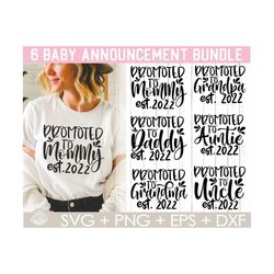 baby announcement svg bundle, promoted to mommy, daddy, grandma, auntie, grandpa, est. 2022, family matching, svg, dxf,