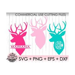 deer head monogram frames svg / deer head svg / deer clipart / deer vector / hunting svg files | svg files for silhouett