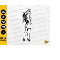 sexy angel svg | angel wings svg | halo svg | high heels skirt sex girl woman | cutting file printable clipart vector di